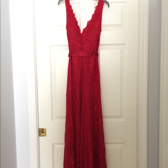 Floor Length Red Lace Windsor Evening Gown Dress - Picture 2 of 5